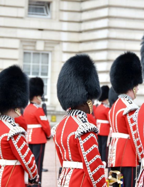Gardes royaux à Londres devant un palais historique – destination emblématique.